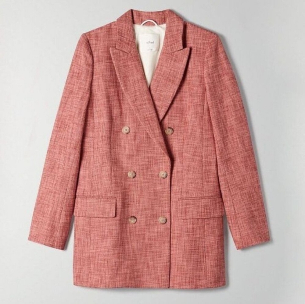 Double-Breasted Pink Textured Blazer Coat